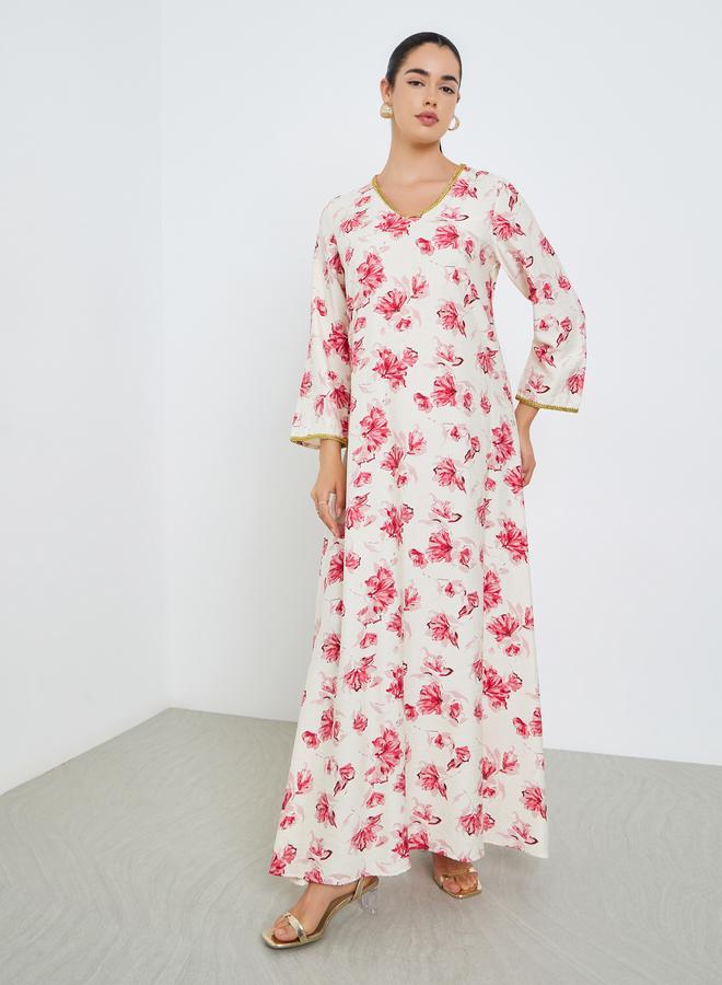 Amirah Women Floral Printed A-Line Jalabiya - Image 2